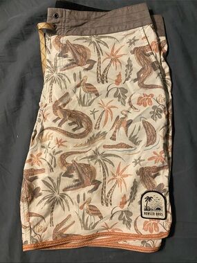 Howler Brothers Beige and Brown Alligator Print Board Shorts